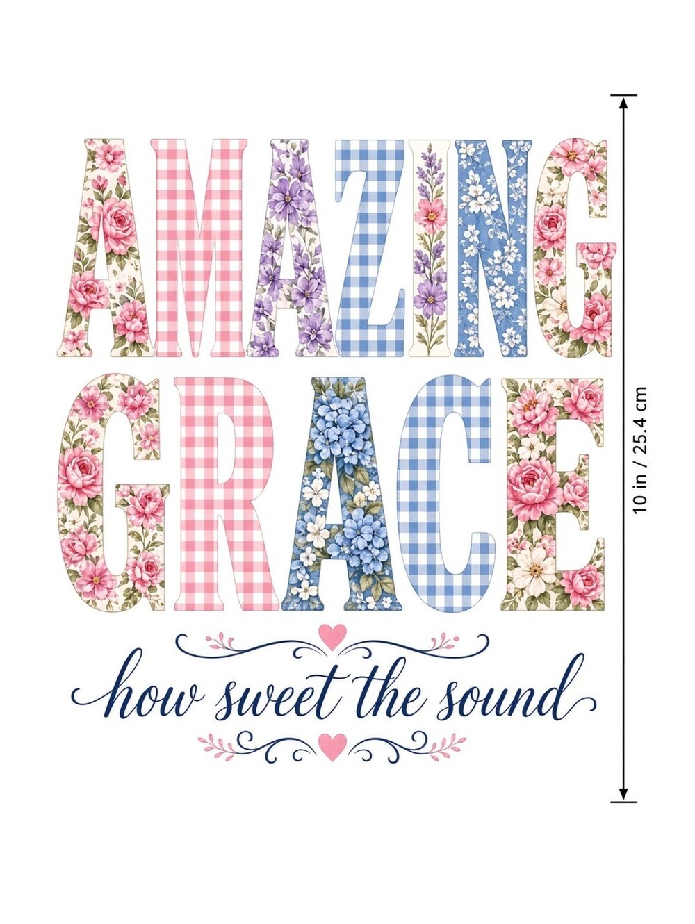 4pcs 10in Amazing Grace Floral Gingham Christian DTF Transfer